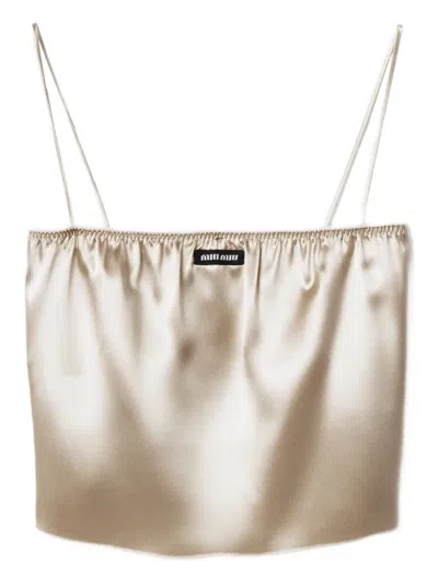 Miu Miu Satin Tank Top In Gold