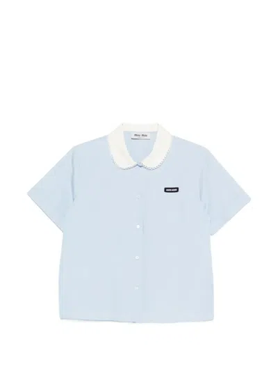 Miu Miu Scalloped-collar Short-sleeve Shirt In Blue