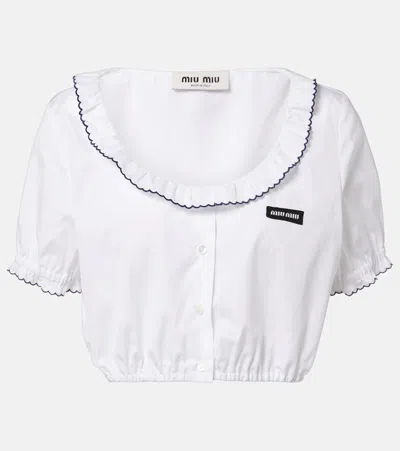Miu Miu Scalloped Cotton Poplin Crop Top In White