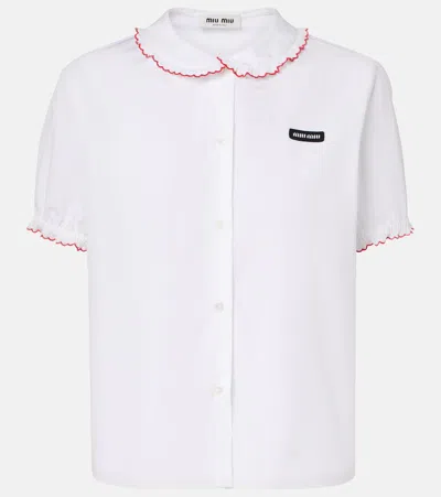 Miu Miu Ruffled-collar Crisp Poplin Shirt In White