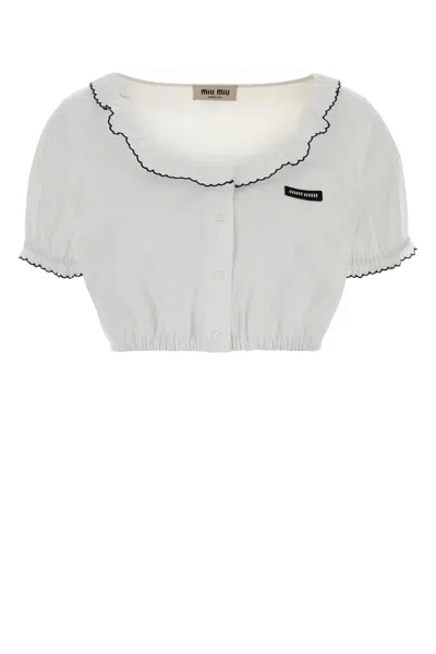 Miu Miu Scallop-trim Cotton Poplin Blouse In White