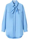 Miu Miu Long-sleeved Poplin Shirt With Scouts Scarf In Blue