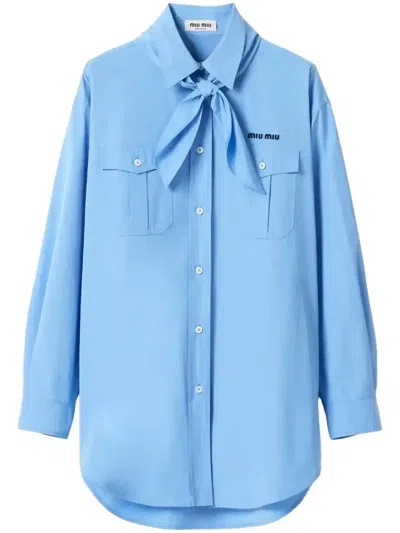 Miu Miu Long-sleeved Poplin Shirt With Scouts Scarf In Blue