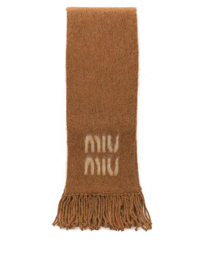 Miu Miu Scarf In Mohair Wool In Brown