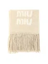 Miu Miu Scarf With Contrasting Logo In Neutral