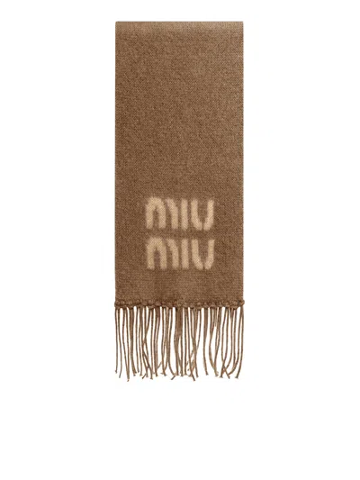 Miu Miu Scarf With Logo In Brown
