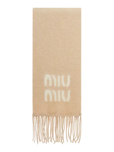 Miu Miu Scarf With Logo In Nude