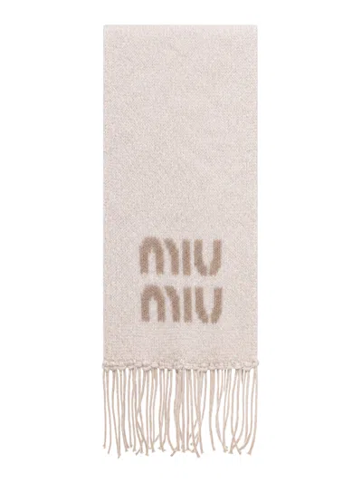Miu Miu Scarf With Logo In Neutral