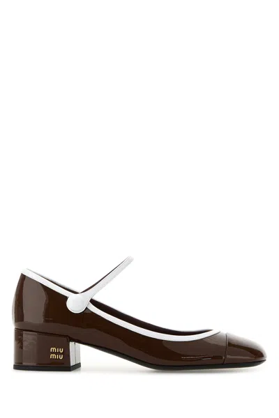 Miu Miu Scarpe Con Tacco In Pelle Marrone  Donna