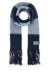 Miu Miu Women Embroidered Mohair Blend Scarf In Blue