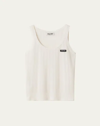 Miu Miu Scoop Neck Cashmere Silk Tank Top In F0009 Bianco