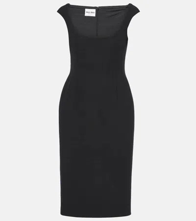 Miu Miu Scoop-neck Midi Dress In Black