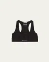 Miu Miu Seamless Jacquard Logo Cropped Top In Nero