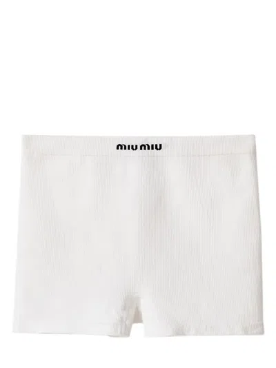 Miu Miu Seamless Ribbed Cotton Boxers In F0009 Bianco