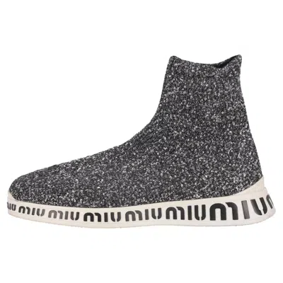Pre-owned Miu Miu Sequin Embellished Logo Sock-sneakers In Black