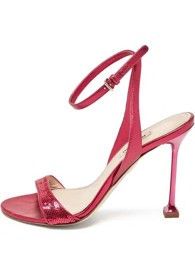 Pre-owned Miu Miu Sequin-embellished Metallic Heeled Sandals