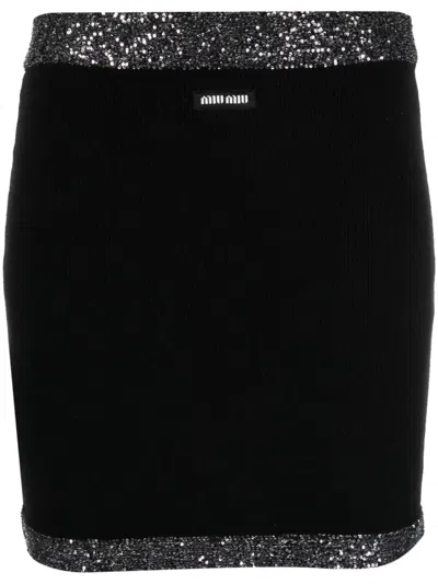 MIU MIU SEQUIN-EMBELLISHED MINISKIRT