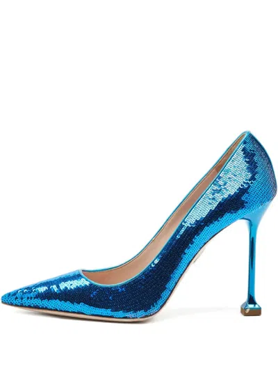 Pre-owned Miu Miu Sequin-embellished Pointed Pumps In Blue