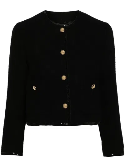 Miu Miu Sequin-embellished Tweed Jacket In Black