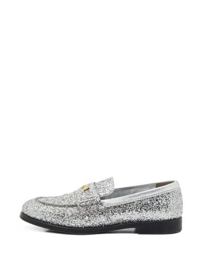 Pre-owned Miu Miu Sequin Slip-on Loafers In Silver
