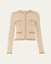 Miu Miu Sequined Silk Cropped Cardigan In Crema