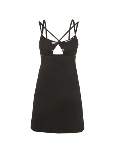 Pre-owned Miu Miu Sequin-embellished Cut-out Mini Dress In Black