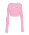 Miu Miu Sequinned-logo Georgette Cropped Top In Pink