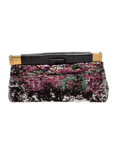Pre-owned Miu Miu Sequins Clutch In Black
