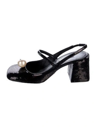 Pre-owned Miu Miu Sequins Slingback Pumps In Black