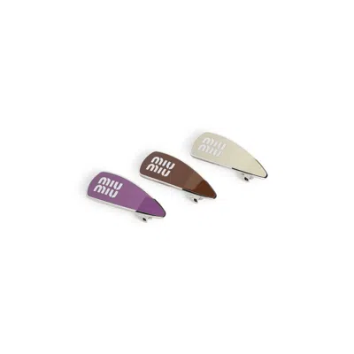 Miu Miu Set Of 3 Natural Lilac Brown Hair Clips