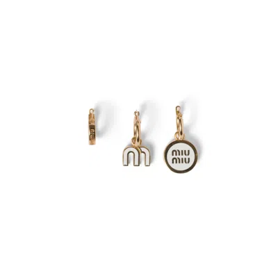 Miu Miu Set Of Enameled Metal Earrings In Green
