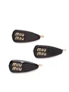 Miu Miu Logo Hairpin Three-piece Set In Black  