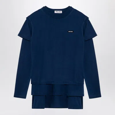 Miu Miu Set Of Three Blue Cotton T-shirts Women