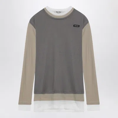 Miu Miu Set Of Three T-shirts White/pumice/lead In Brown
