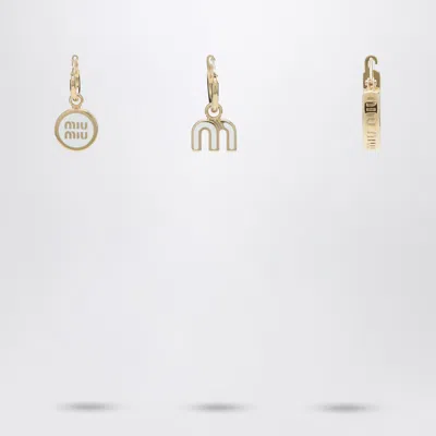 Miu Miu Set Of White Earrings In Enameled Metal In Pink