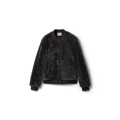Miu Miu Shearling And Knit Blouson Jacket In Grey