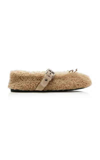Miu Miu Shearling Ballet Flats In Neutral