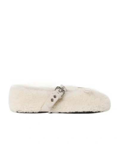 Miu Miu Shearling Ballet Flats In Nude