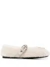 Miu Miu Shearling Mary Jane Ballerina Flats In Weiss
