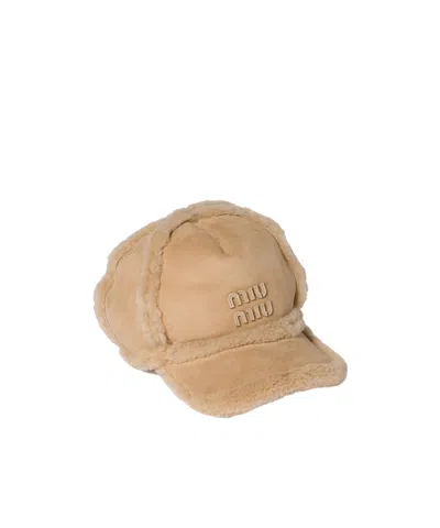 Miu Miu Shearling Baseball Cap In Neutral