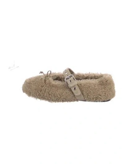 Pre-owned Miu Miu Shearling Bow Accents Mules In Neutral