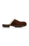 Miu Miu Suede Shearling-lined Clogs In Brown