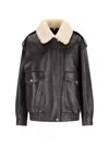 Miu Miu Leather Jacket With Shearling Collar In Brown