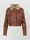 Miu Miu Logo-applique Leather Bomber Jacket In Brown