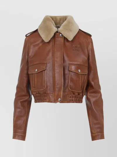 MIU MIU SHEARLING COLLAR BOMBER JACKET