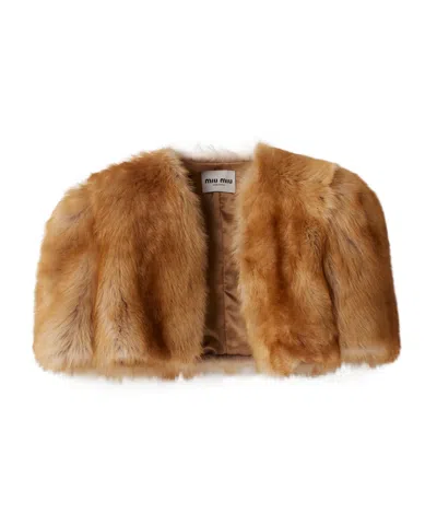 Miu Miu Shearling Fur Bolero Jacket In Brown
