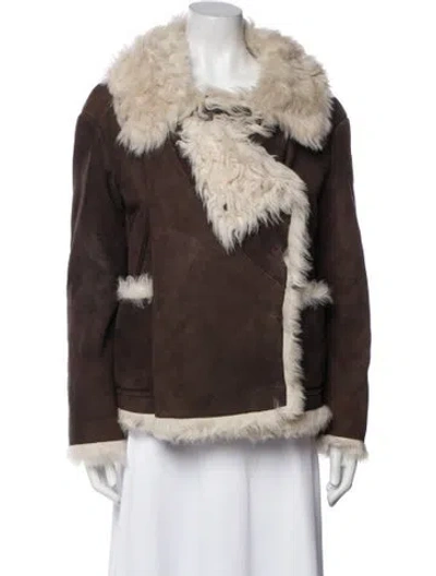 Pre-owned Miu Miu Shearling Fur Coat In Brown
