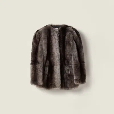 Miu Miu Shearling Fur Jacket In Black