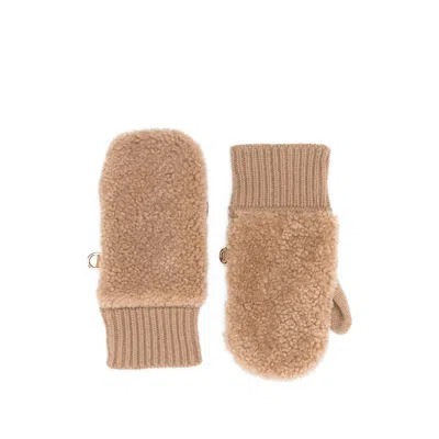 Miu Miu Shearling Gloves In Brown