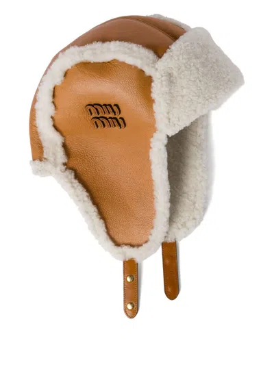 Miu Miu Shearling Hat In 褐色